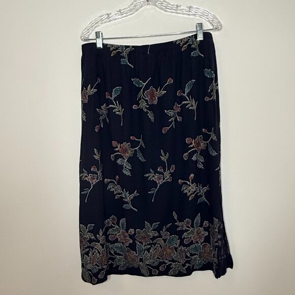 Alfred Dunner‎ 100% Silk Maxi Navy Floral Skirt Women's 20 - Picture 1 of 6